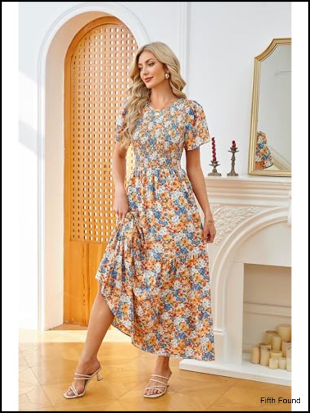 Women Floral Smocked Maxi Dress Flutter Sleeve Tiered Boho Casual Sundress Party - Picture 2 of 5